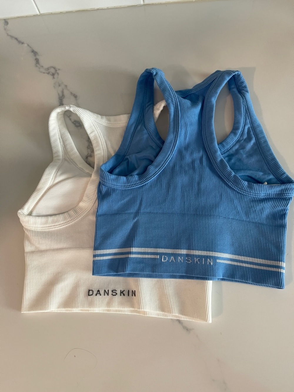 Danskin Blue Ribbed Racerback Crop Sports Bra